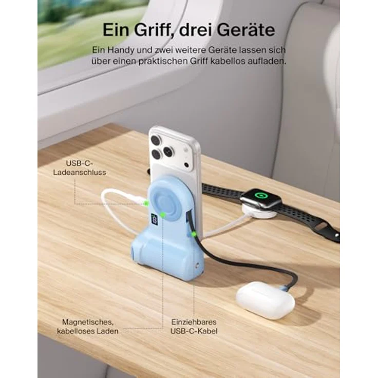 Belkin Stage PowerGrip, Magnetischer Kameragriff mit 9300mAh Powerbank, Einziehbarem USB-C-Kabel, Bluetooth, Stativadapter und LCD-Display, Handyladegerät für iPhone und Pixel – Bild 5