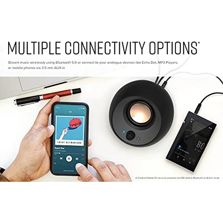 CREATIVE Pebble V3 Minimalistischer 2.0-USB-C-Desktop-Lautsprecher mit USB-Audio, Clear Dialog, Bluetooth 5.0, 8 W Sinusleistung bei 16 W Spitzenleistung, USB-A-Konverter enthalten (Weiß) – Bild 5