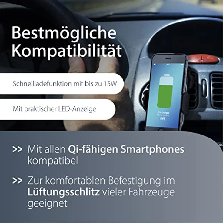 MediaRange KFZ-Schnellladest. 15W, kabelloses Ladegerät für Auto mit Halterung für Lüftungsgitter, inkl. 90 cm USB-Kabel – Bild 4