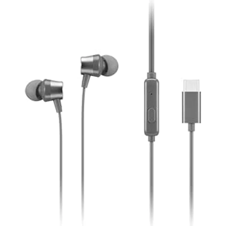 Lenovo - 300 kabelgebundene In-Ear-USB-C-Kopfhörer – Inline-Mikrofon – USB-C-Konnektivität – Play- und Pause-Taste – 3 Größen Silikon-Ohrstöpsel im Lieferumfang enthalten – Bild 1