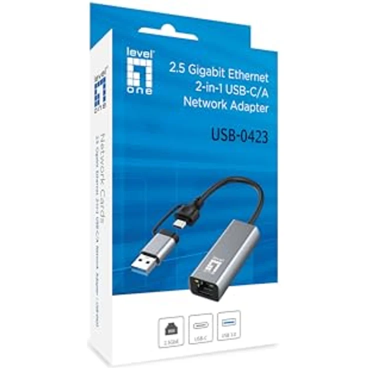 LevelOne USB-0423, Adapter USB-C + USB-A zu RJ45, 2.5 Gbps Ethernet, grau – Bild 5