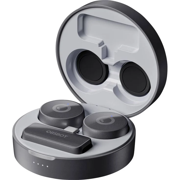 Obsbot Vox Ansteck Funkmikrofon-Set, drahtloses Mikrofonsystem mit zwei Sendern, USB-C Anschluss, bis zu 300 m Reichweite, grau