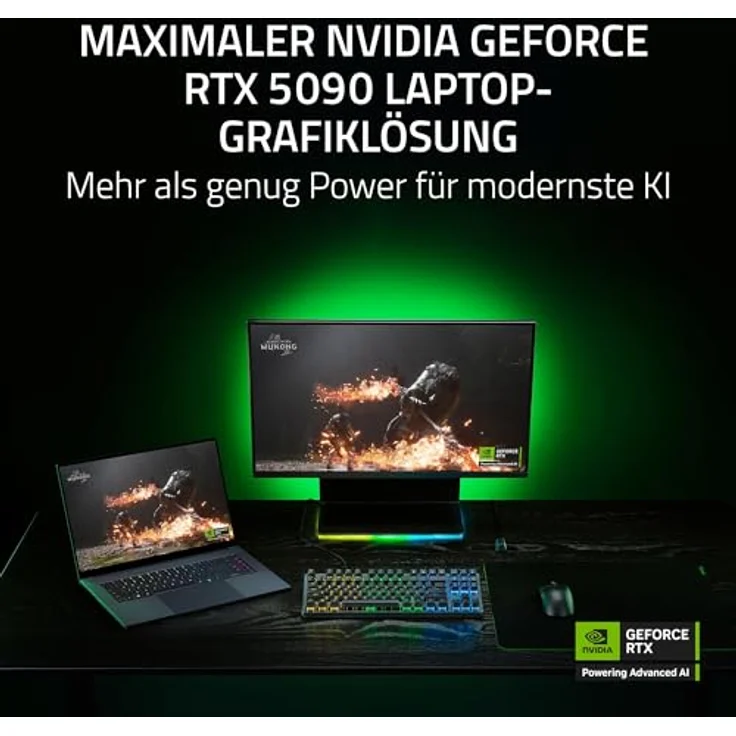 Razer Blade 16 (2025) - 16 Zoll AI Gaming Laptop - NVIDIA GeForce RTX 5090 - AMD Ryzen AI 9 HX 370-16" QHD+ 240Hz OLED Display - 64GB LPDDR5X 8000 MHz - 4TB SSD - QWERTZ DE-Layout | Schwarz – Bild 3