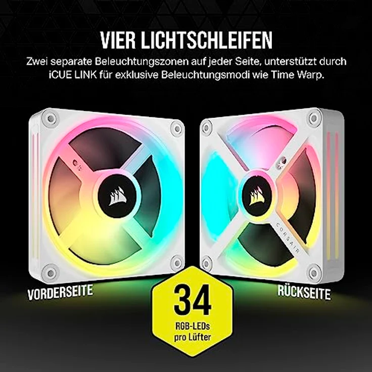 Corsair iCUE LINK QX120 RGB 120mm Magnetic Dome RGB Fans - Dreifach-Lüfter-Starter-Kit mit iCUE LINK System-Hub - Weiß – Bild 4