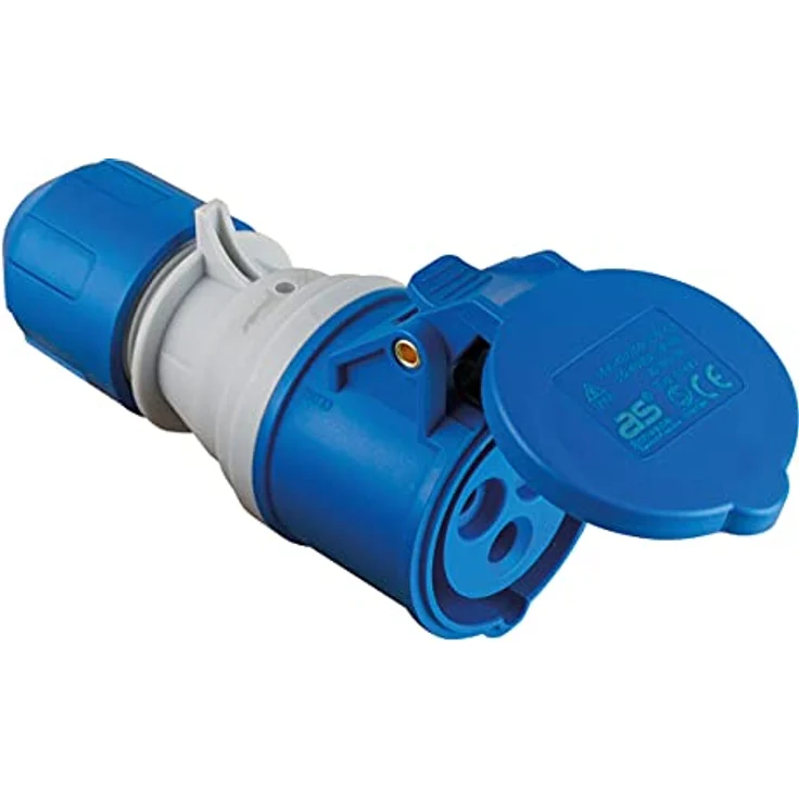 as - Schwabe CEE Kupplung mit POWERLIGHT Spannungsanzeige 230 V, 16 A, 3-polig, Outdoorkupplung, IP44: fremdkörper- und spritzwassergeschützt, zur Verwendung im Außenbereich geeignet, blau 61487 – Bild 1