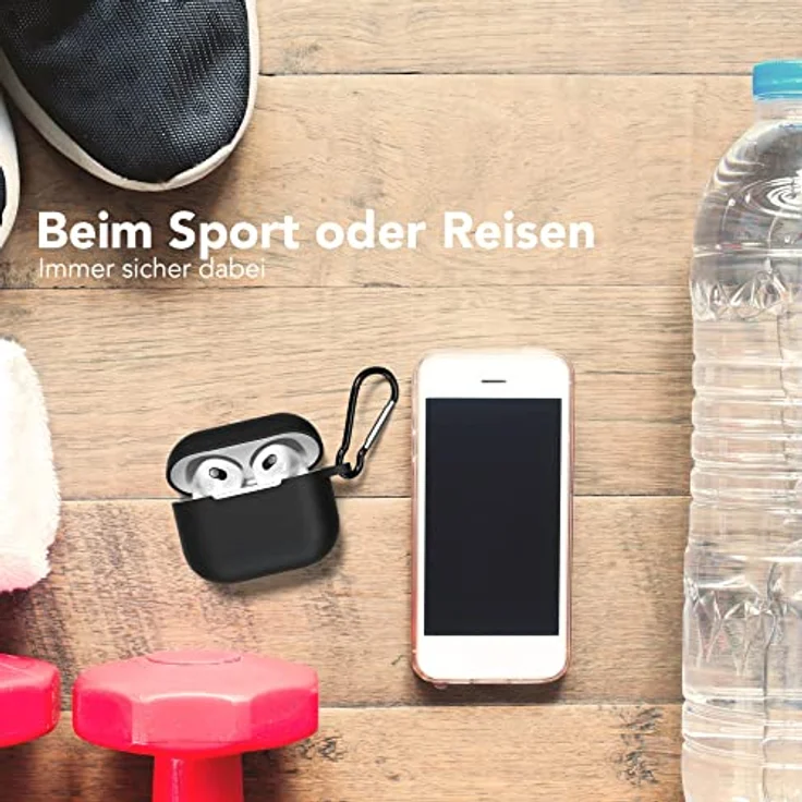 EAZY CASE Silikon Schutzhülle für AirPods 3 Schwarz Stoßfest mit Karabiner - Antikratz Etui, rutschfeste Hülle, wireless charging-fähig – Bild 5