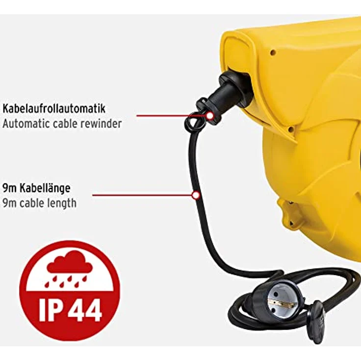 Brennenstuhl Kabeltrommel Automatik IP44 - Automatischer Kabelaufroller für aussen (9+2m Kabel, für Wand- und Deckenmontage, IP44) gelb – Bild 3