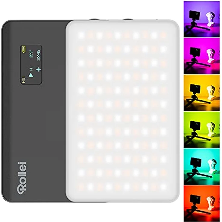 Rollei Lumis Compact RGB, kleine RGB Dauerlicht mit 360 Farben und tollen Lichteffekten, kompackte LED Lampe im Smartphone Format 28565 schwarz – Bild 3