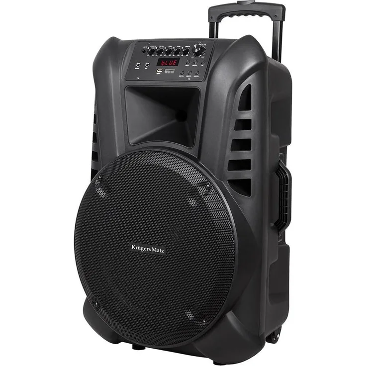 Krüger&Matz Kruger & Matz PA Lautsprecher, tragbares 15" Soundsystem mit 60W RMS, 2 drahtlosen UHF-Mikrofonen und Bluetooth, Schwarz