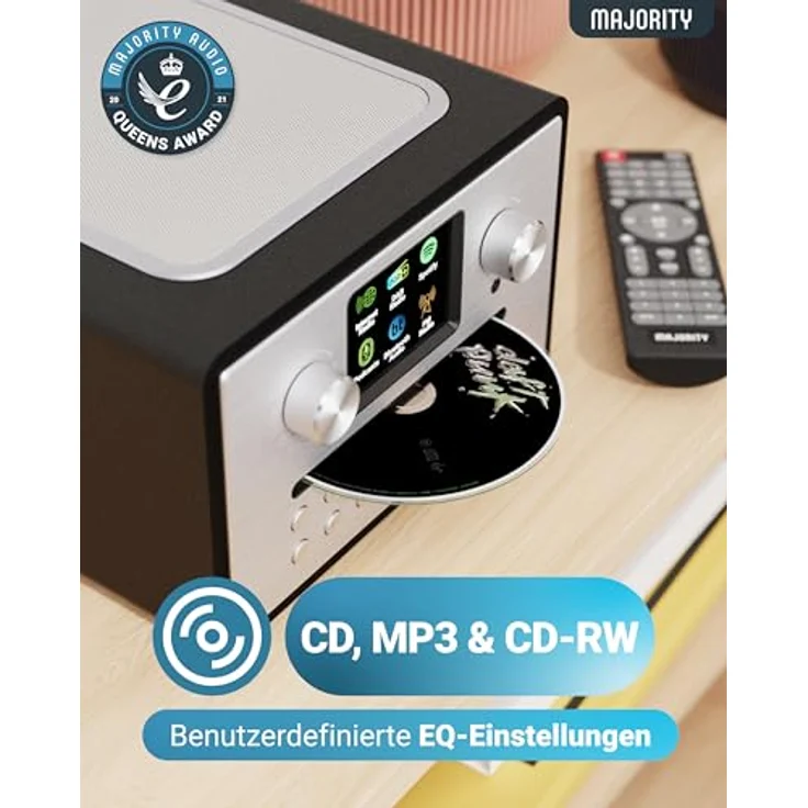 Majority Homerton Internetradio, WLAN mit CD-Player, DAB+, UKW, Bluetooth, Doppelalarm, Farbdisplay – Bild 4