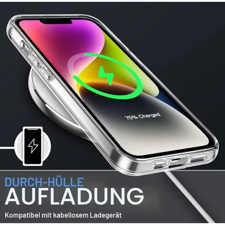 JETech iPhone 14 Hülle, Anti-Vergilbung, Transparente Rückseite, Stoßdämpfung, Kabelloses Laden – Bild 4