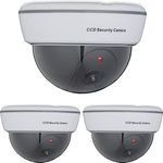 Relaxdays 3 x Kamera Dummy, blinkendes LED-Licht, innen & außen, Einbrecher Abschreckung, Überwachungskamera Attrappe, weiß