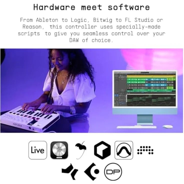 Arturia MiniLab 3 Champagne, kompakter MIDI Controller mit 500 Sounds und vielseitigen Pads, Grau – Bild 5