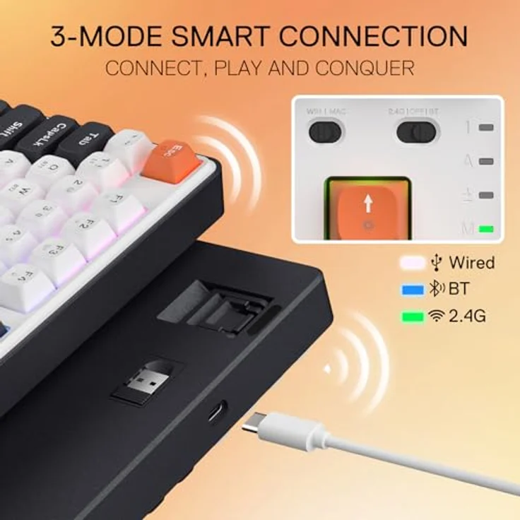 Redragon K689 PRO, Kabellose RGB-Gaming-Tastatur mit 104 Tasten, Hot-Swap-Sockel, mechanischen Mint Mambo-Schaltern, 3-facher Geräuschdämpfung und runden PBT-Tastenkappen – Bild 3