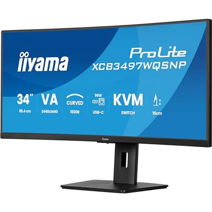 iiyama Prolite XCB3497WQSNP-B1 Curved 34 Zoll VA LED-Monitor UWQHD HDMI DP USB-C Dock 95W RJ45 KVM-Switch Höhenverstellung Adaptive Sync schwarz – Bild 3