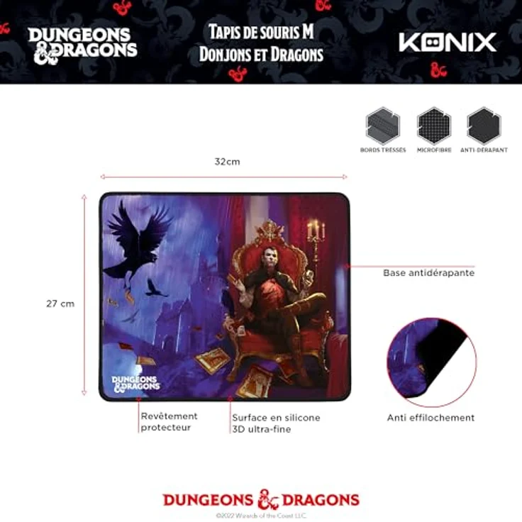 Konix Dungeons + Dragons Mousepad (S), Mehrfarbig, gummierte Rückseite für optimalen Halt, Mikrofaseroberfläche für präzise Maussteuerung – Bild 3