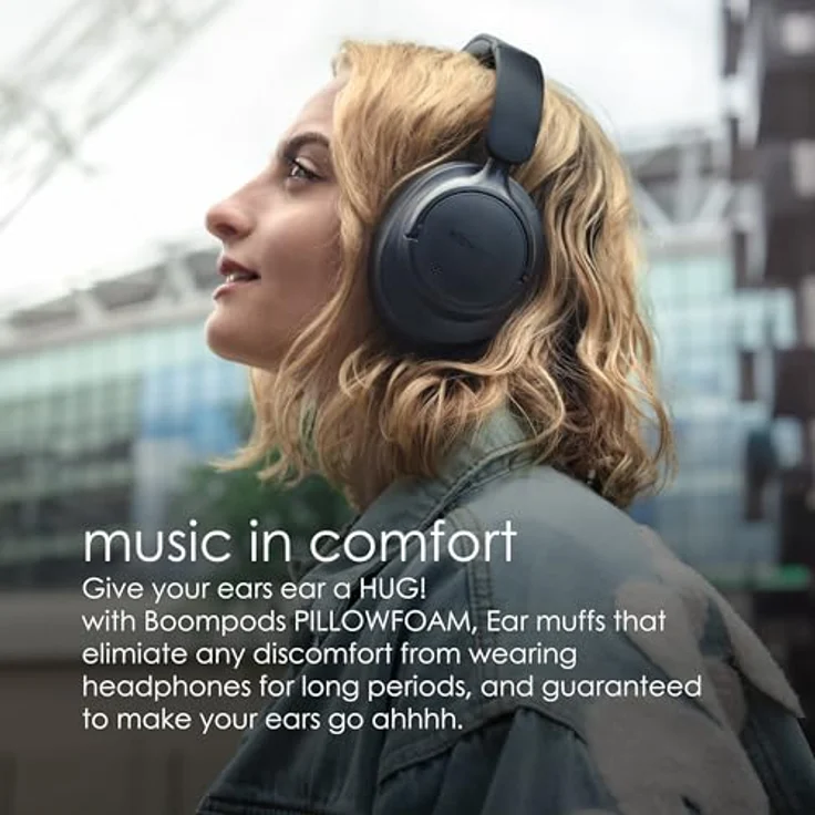 Boompods Headpods ANC+ Bluetooth Kopfhörer - 55+ Std. Spielzeit, Pillowfoam-Polster, Schwarz – Bild 5