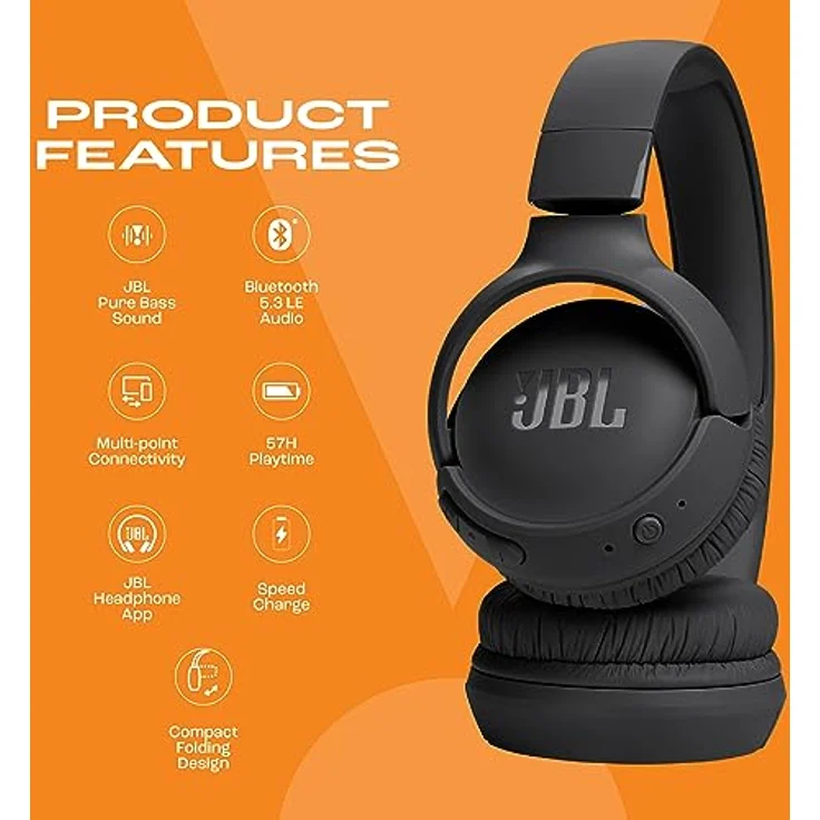 JBL Tune 520BT Kabellose Kopfhörer Schwarz One Size, Bluetooth, Bügelkopfhörer, Dynamisch, Ohraufliegend, Kabellos – Bild 2