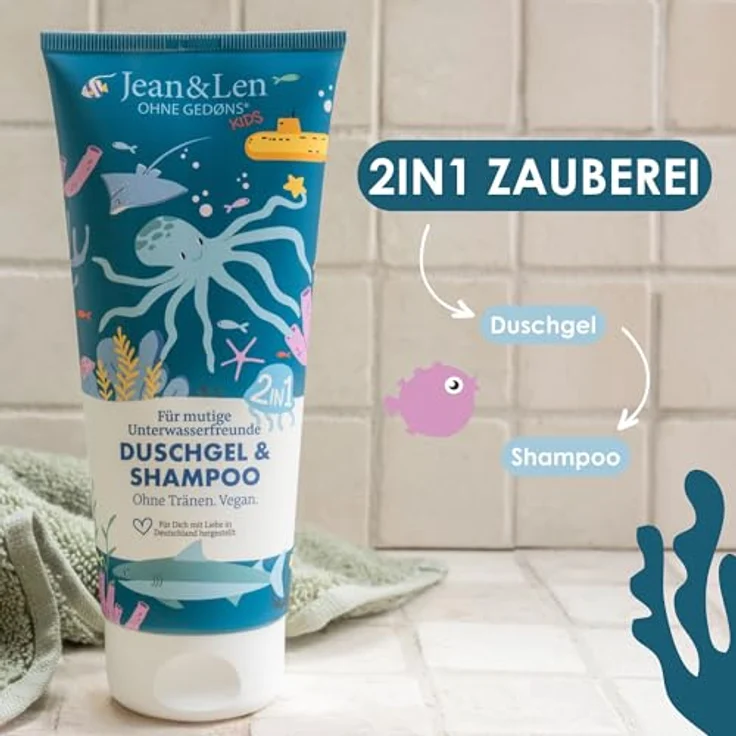 Jean & Len 2in1 Duschgel und Shampoo für muntere Unterwasserfreunde, extra milde Formel, vegan, ohne Parabene und Silikone, 200 ml – Bild 5
