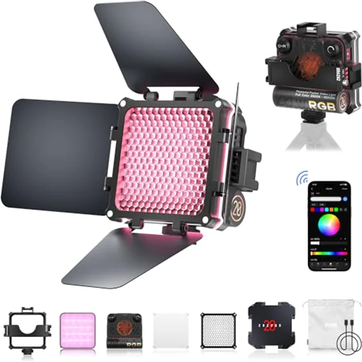 ZHIYUN Fiveray M20C Combo [Official] Videolicht RGB 20W, LED Streaming Licht, Magnetisch Videoleuchte mit 1950 Lux/ 2500~10000K/ 4500mAh/ CRI 94+/ Bluetooth, mit Gitter/Diffusor/Scheunentor/Tasche – Bild 1