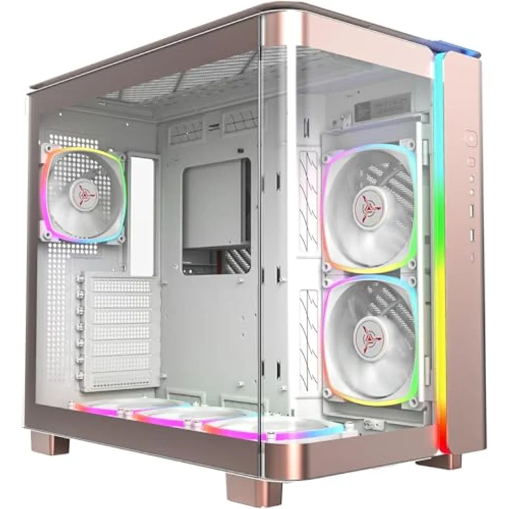 MONTECH King 95 PRO Dual-Chamber ATX Mid-Tower PC-Gaming-Gehäuse, hoher Luftstrom, gebogenes gehärtetes Glas, sechs ARGB-PWM-Lüfter, Roségold – Bild 1