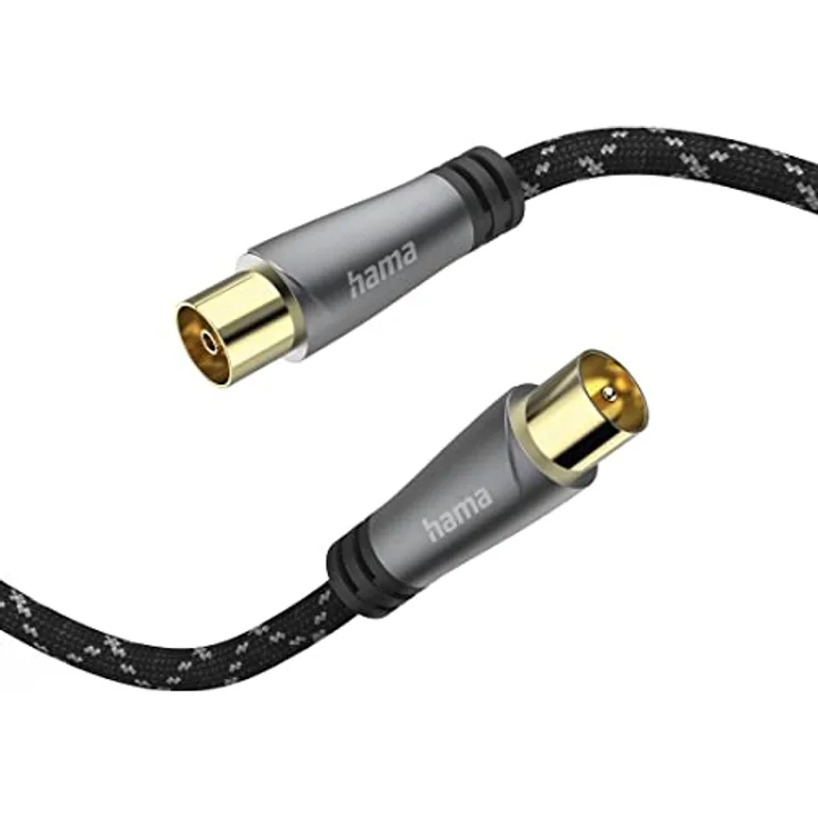 Hama Antennen-Anschlusskabel 120 dB, Koax-Stecker - Koax-Kupplung, 3 m, Schwarz/Grau, Hi-Def Übertragung