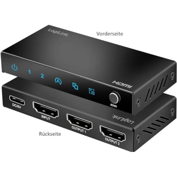 LogiLink HD0066, HDMI Splitter 1x Eingang und 2x Ausgänge, 4K/60 Hz, HDCP 2.2, EDID, HDR, Downscaler, Metallgehäuse – Bild 5