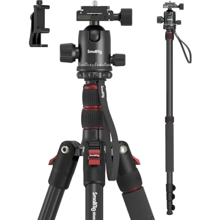 SmallRig Kamerastativ, 180,3 cm, faltbares Aluminium-Stativ/Einbeinstativ mit 360°-Kugelkopf, max. Nutzlast 15 kg, verstellbare Höhe 40,6 cm bis 180,3 cm für Kamera und Telefon