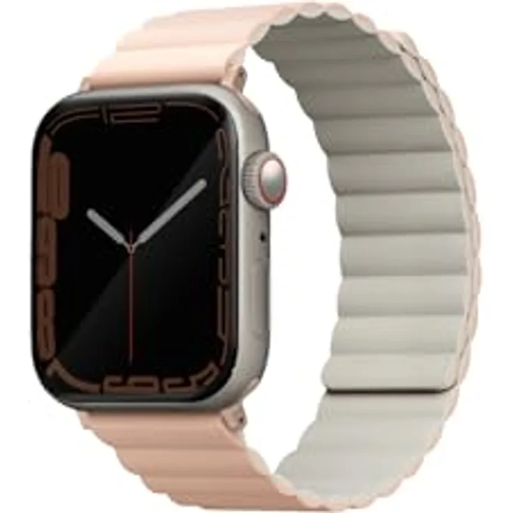 Uniq Revix Uhrenarmband für Apple Watch Series 1-8/SE/SE2/Ultra, Reversibles Magnetic Design aus Edelstahl und Silikon, Pink, 42/44/45/49mm