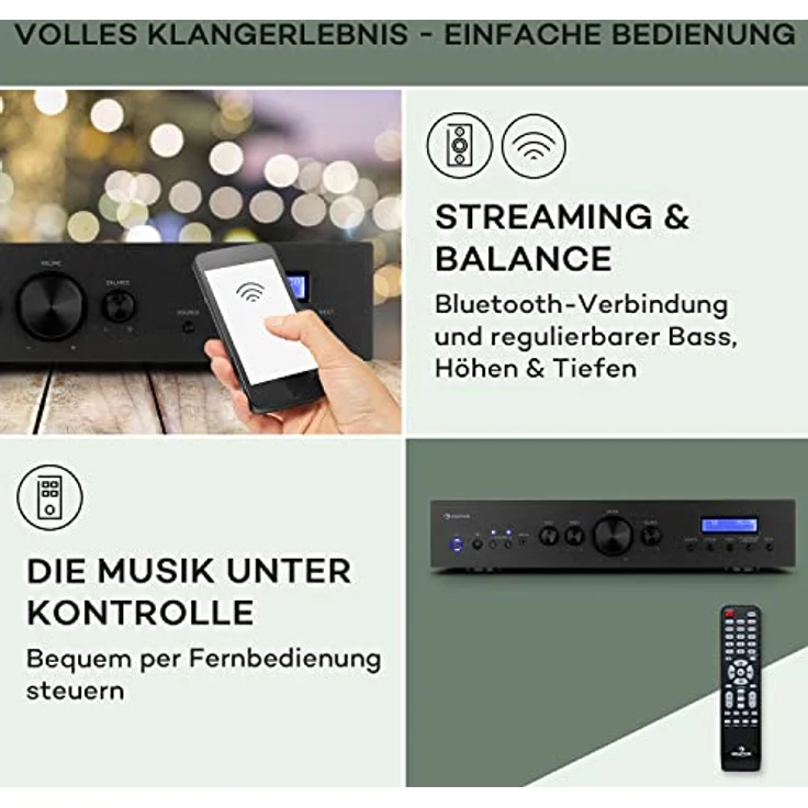 Auna AMP-CD608 DAB Audioverstärker, 4-Kanal Digital Bluetooth HiFi Stereo Verstärker mit 400 W und DAB+ Radio – Bild 4