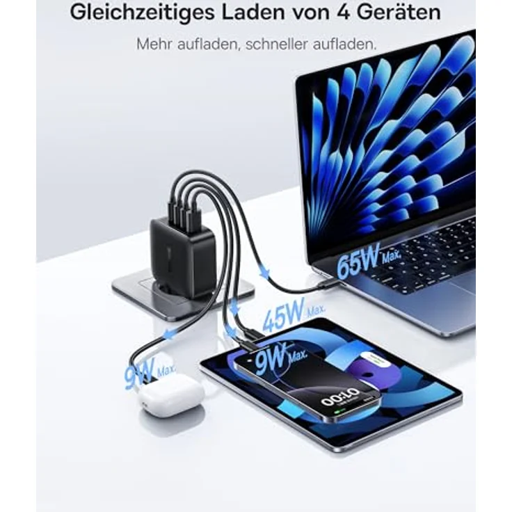 Baseus Enerfill 140W USB C Ladegerät, 4-Port PD Charger mit GaN-Technologie für MacBook Pro/Air, iPhone 17/16/15/14/13/12 Pro Max, Galaxy S25, Pixel, kompakt und tragbar – Bild 5