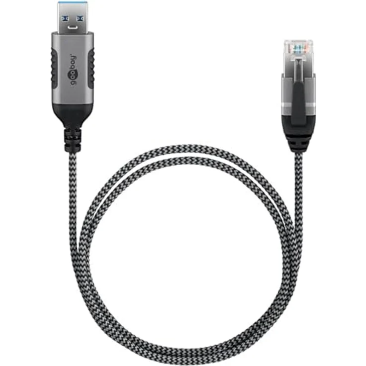 Goobay Ethernet-Kabel USB-A 3.0 auf RJ45 Slim, 5 m, CAT 6, bis zu 1 Gbit/s, schwarz-silber – Bild 3