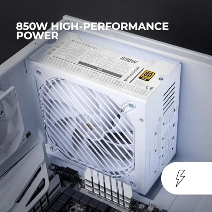 Mars Gaming MPB850PSI, Vollmodulares ATX-Netzteil 850W, 80Plus Gold 90%, 10 Jahre Garantie, AI2-RPM-Technologie, weiß – Bild 2
