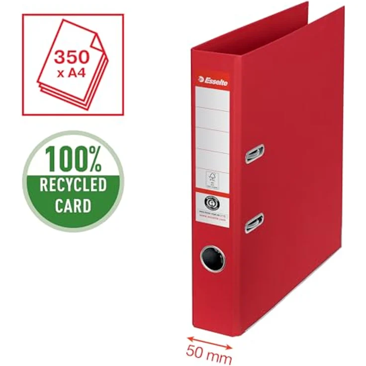 ESSELTE Aktenordner Ordner No.1 klimaneutral Papier A4 50mm rot, FSC-zertifiziert mit Hebelmechnik und 350 Blatt Kapazität – Bild 2