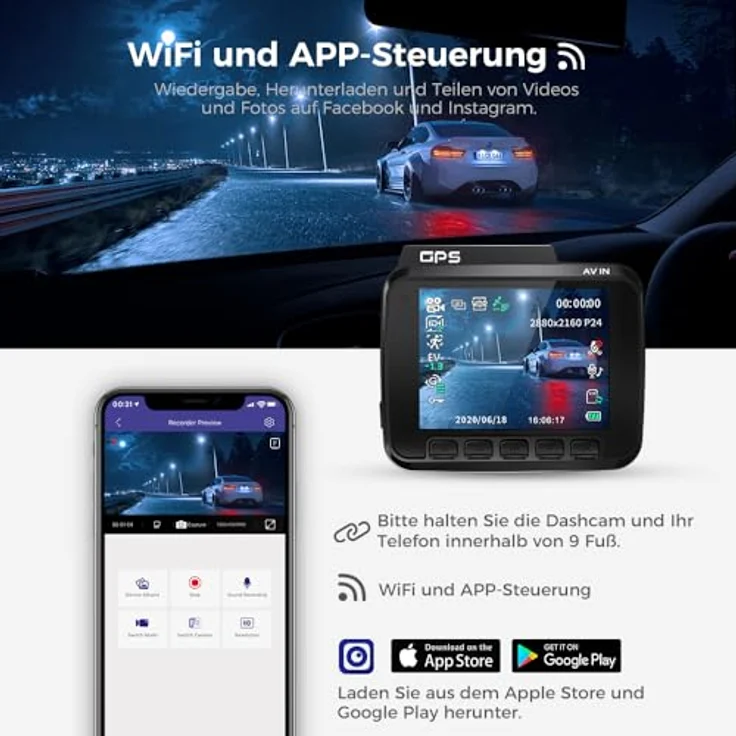 AZDOME Autokamera mit 4K Auflösung, WiFi Dashcam mit GPS und Loop-Aufnahme, Dash Cam mit 170° Weitwinkelobjektiv und Nachtsicht, Dash Camera mit G-Sensor, Parkmonitor und Bewegungserkennung(GS63H) – Bild 5