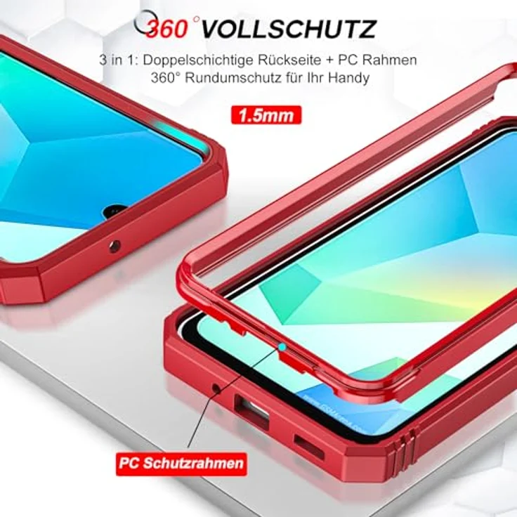 LeYi Kameraschieber Hülle für Samsung Galaxy A16 5G, Militärschutz Cover mit Schiebekamera Abdeckung, rot, inkl. 2 Displayschutzfolien, Stoßfest und drehbarem Metallring – Bild 5