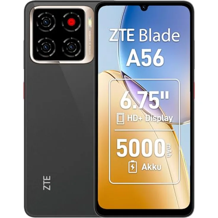 ZTE Blade A56, 4G Smartphone mit 4GB RAM, 64GB Speicher, 6,75 Zoll Display und Triple-Kamera, Celestial Black