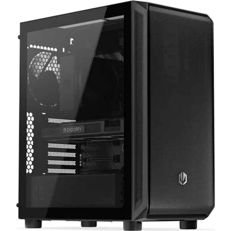 ENDORFY Arx 500 Core, PC-Gehäuse mit gehärteter Glas-Seitenwand, 2x140-mm-Lüfter, hohe Kompatibilität, einfache Konfiguration und Wartung, EY2A016