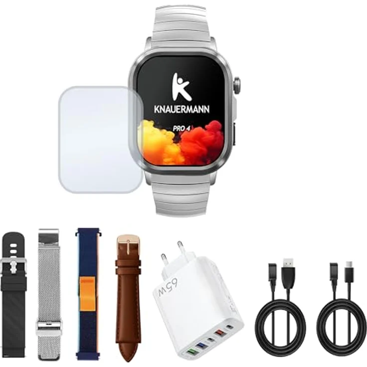 Knauermann PRO 4 (2026), Smartwatch mit 47 mm Gehäuse, AMOLED-Display, EKG, Blutdruckmessung, 75 Sportarten, bis zu 30 Tage Akkulaufzeit – Bild 1