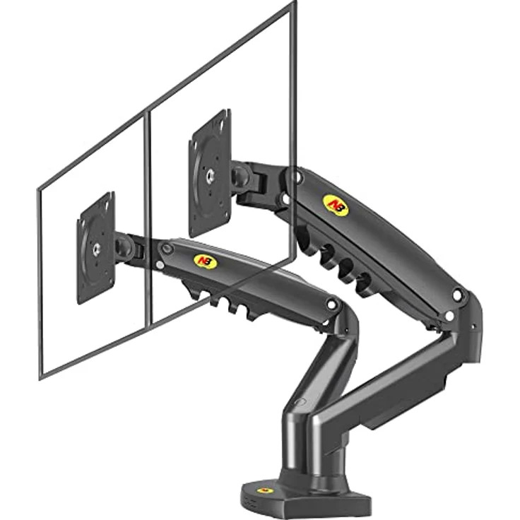 Ergosolid Desktop-Halterung für 2 PC-Bildschirme (17-27 Zoll), verstellbar in Mehreren Achsen, Drehgelenk, Gasfeder bis 2 x 9 kg, F160VAR – Bild 1