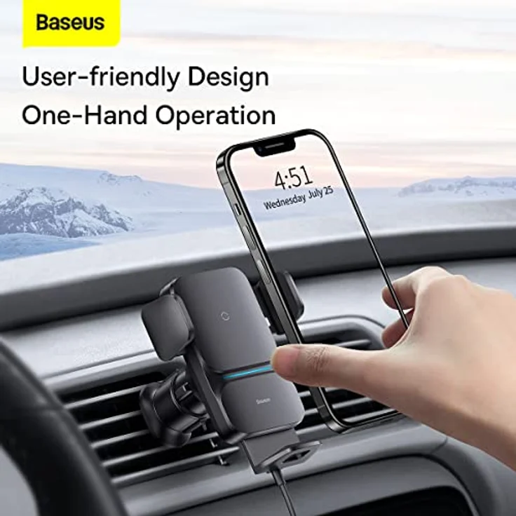 Baseus Wisdom Car Gravity Cockpit Mount, Smartphone Halterung mit induktivem 15W Qi-Ladegerät, Schwarz – Bild 7