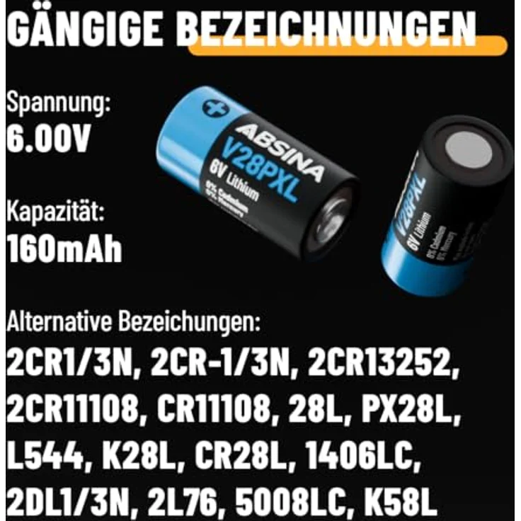 ABSINA 28L 2CR11108 6V Lithium Batterie V28PXL A544, langlebig & zuverlässig, temperaturfest von -40°C bis +60°, 1 Stück – Bild 6