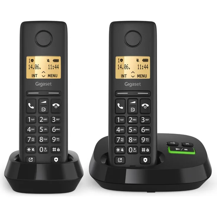 Gigaset Pure 100 AM Duo Clip Eco, Schnurlostelefon mit Anrufbeantworter, 2 Mobilteile, schwarz