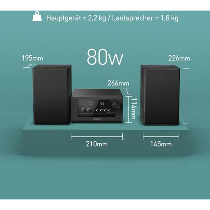 Panasonic SC-PM704EG-K Kompaktes Micro HiFi Stereosystem mit CD, DAB+/FM Radio, USB und Bluetooth, 80W Lautsprechern, Bassregelung, Schwarz – Bild 6