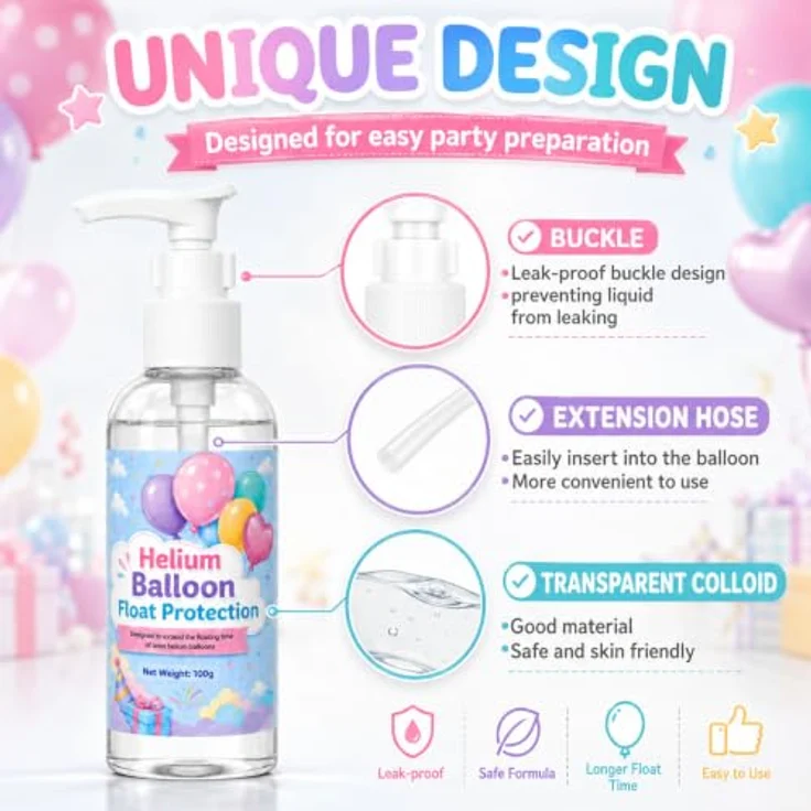 LAMXIN 100 ml High Float Helium Gel, Ballon-Schutzflüssigkeit mit Pumpkopf für verlängerte Schwebezeit bei Hochzeiten und Partys – Bild 3