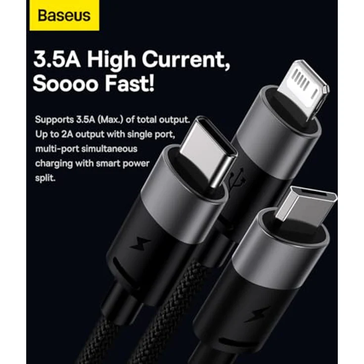 Baseus StarSpeed 3-in-1 USB-Kabel, USB-C / Micro-USB / Lightning, 3,5 A, 1,2 m, schwarz – Bild 4