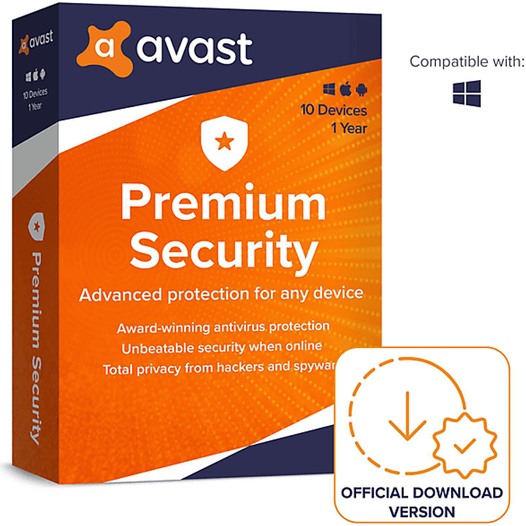 Avast Premium Security, Antivirus-Software für 10 Geräte, 1 Jahr, PC/MAC, umfassender Schutz gegen Malware und Phishing, Passwort-Safe, erweiterte Firewall