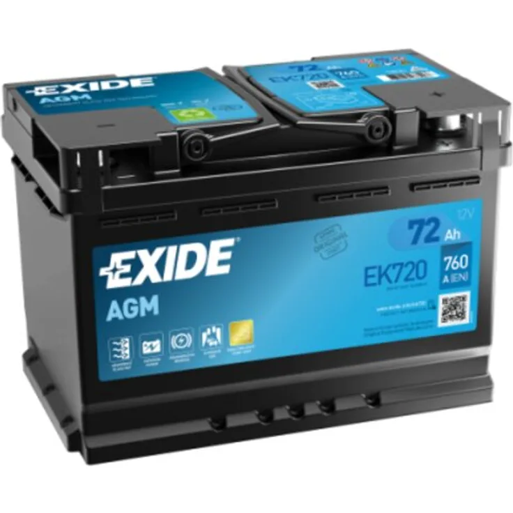 Exide EK720 Start-Stop AGM Autobatterie, 12V 72Ah 760A, auslaufsicher für Start-Stopp-Technologie