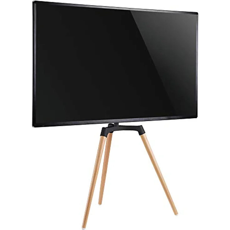 EasyLife - Design STAFFELEI Tripod TV-Stativ - Höhenverstellbar + Kabelmanagement - VESA bis 400x400 (Schwarz/Buche hell) – Bild 2