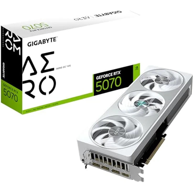 Gigabyte GeForce RTX 5070 AERO OC 12G Grafikkarte - 12GB GDDR7, 192 Bit, PCI-E 5.0, 2625 MHz Core Clock, RGB-Beleuchtung, Windforce Kühlsystem, 3 x DP 2.1a, 1 x HDMI 2.1b, NVIDIA DLSS 4, GV-N5070AERO OC-12GD